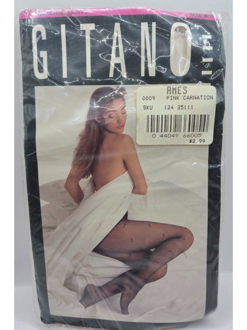 Vtg Gitano Sheer Nylon Pantyhose Size A Pink Carnation USA Made Retro Packaging